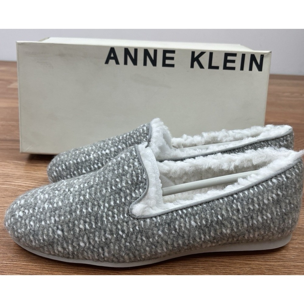 Anne Klein Emette Faux Fur Slippers Indoor/Outdoor Grey Women's Size 7.5 NEW